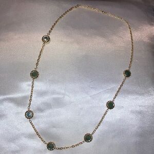 Goldtone With Green Set Doublesided‎ Stones Necklace